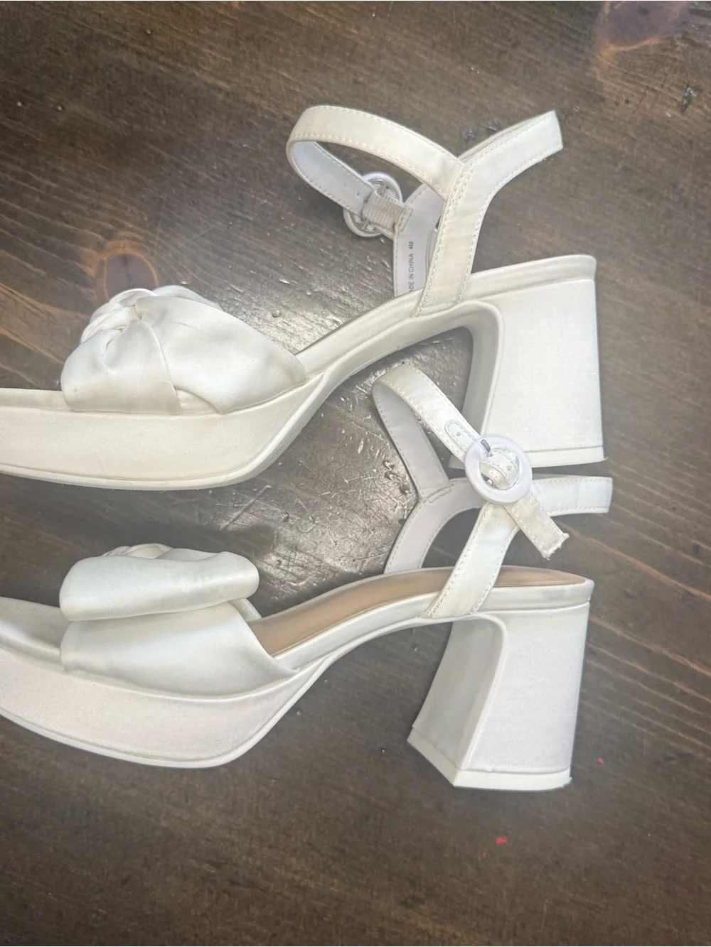 GB girls White Knotted Bow Block White Heel Sandals